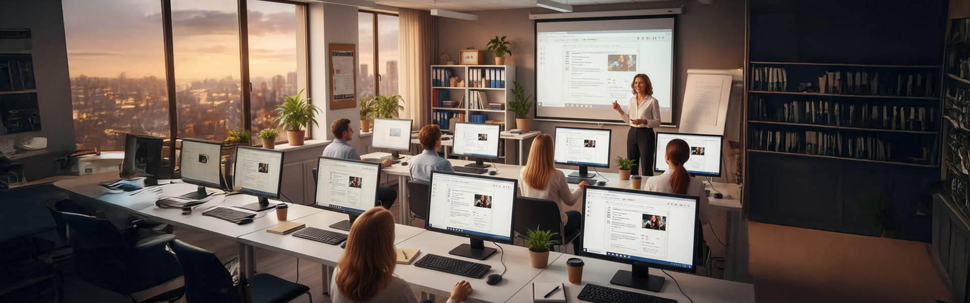 Cours d'informatique en bureautique à Liège. Image générée par IA.